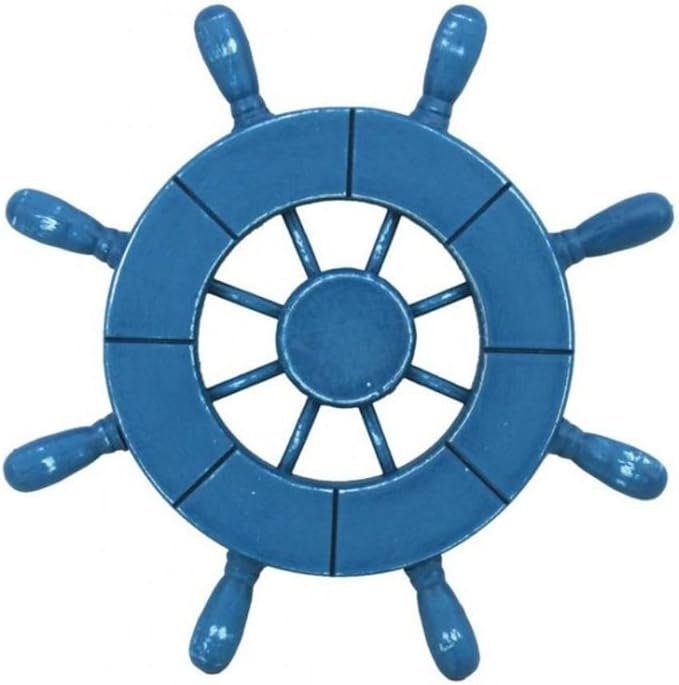 Hampton Nautical Wheel-9-100 Rustic Decorative Ship Wheel, 9", Light Blue