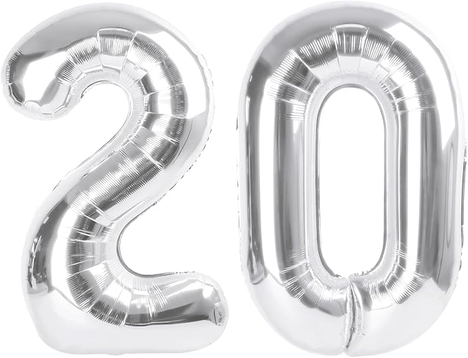 Number 20 Balloon Silver 40 Inch, Large Happy 20th Birthday Decorations for Women, Foil Balloon Number for Wedding Marriage Proposa Big Events Family Reunions Party Supplies