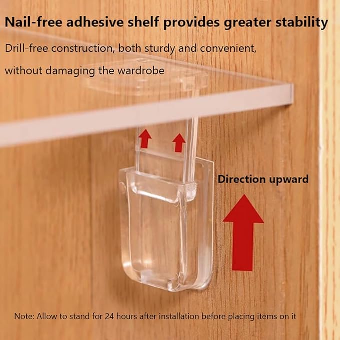 1 Pcs Acrylic Closet Shelves Organizers, 8MM Thick No Drill Cabinet Shelf for Closet, Organizer Shelf for Lockers Closets Wardrobe Pantry Cupboard Kitchen(L60xD30cm)