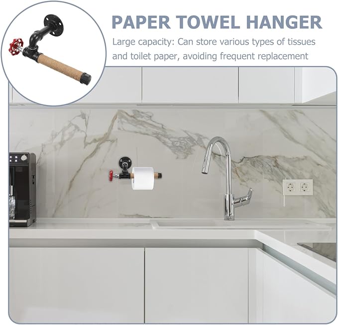 Angoily Wall Mount Paper Towel Holder Rustic Industrial Style Kitchen Towel Dispenser Sturdy Design Versatile Storage for Bathroom and Kitchen Easy Assembly Decor