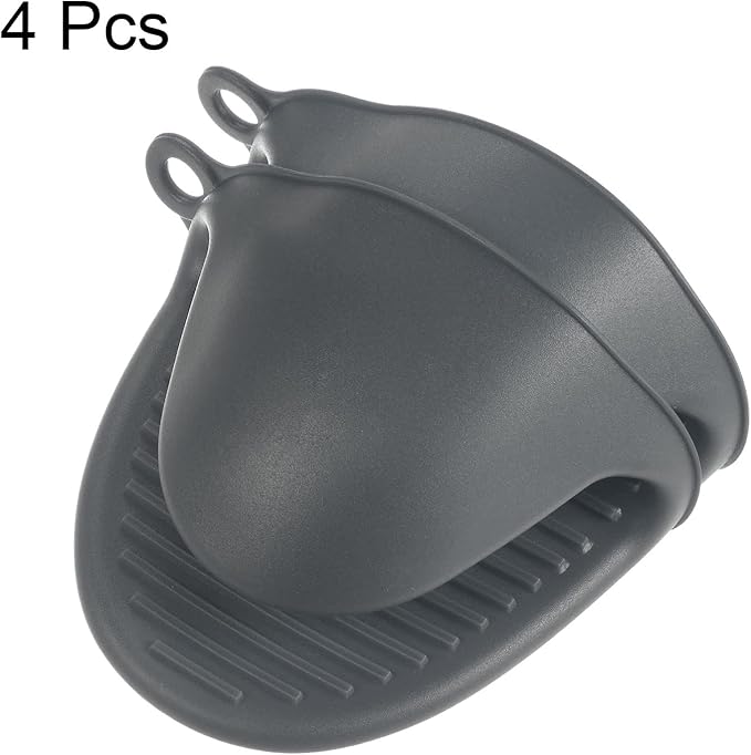 HARFINGTON 4pcs Thickened Mini Oven Gloves, Heat Resistant Silicone Oven Mitts Finger Pinch Grips Pot Holder for Kitchen, Cooking, Baking, BBQ Heat Resistant Gloves, Dark Gray
