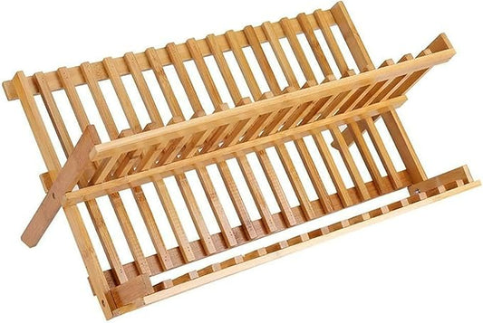 2 Tier Folding Dish Drainer Rack Storage Plate Holder Kitchen Sink Stand Wooden