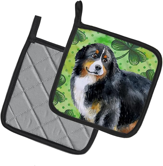 Caroline's Treasures BB9819PTHD Bernese Mountain Dog St Patrick's Pair of Pot Holders, Green Kitchen Heat Resistant Pot Holders Sets Oven Hot Pads for Cooking Baking BBQ, 7 1/2 x 7 1/2