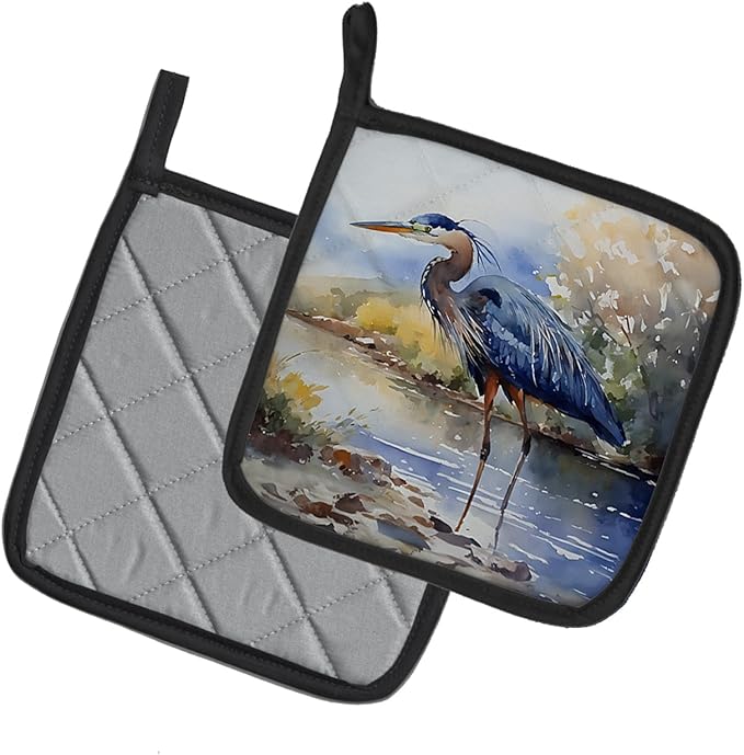 Caroline's Treasures Blue Heron Pair of Pot Holders Kitchen Heat Resistant Pot Holders Sets Oven Hot Pads for Cooking Baking BBQ, 7 1/2 x 7 1/2