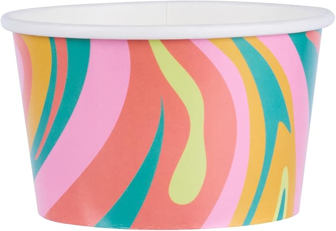 Coppetta 8 Ounce Dessert Cups, 50 Greaseproof Ice Cream Cups - Lids Sold Separately, For Hot And Cold Foods, Psychedelic Sunrise Paper Yogurt Bowls, Disposable, Sturdy - Restaurantware