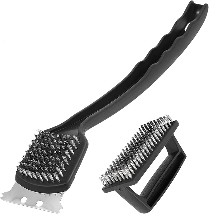 15.75” Grill Brush - Heavy Duty BBQ Scraper with Ergonomic Non-Slip Grip & Steel Bristles, Deep Clean Outdoor Grill Grates Without Bending (Safer, Long Handle)