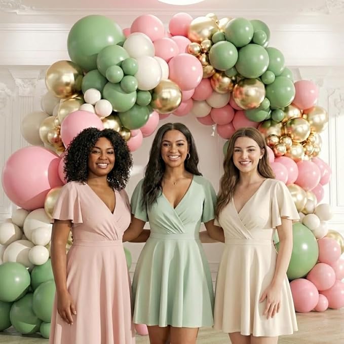 Pink and Green Balloons Arch Kit -153Pcs Sage Green and Pink White Sand Gold Different Size Balloons Garland Kit for Girl Baby Shower Wedding Birthday Jungle Safari Woodland Party Decorations