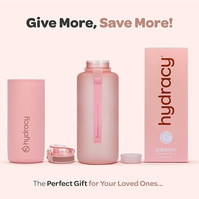 Hydracy Water Bottle with Time Marker -Large BPA Free Water Bottle & No Sweat Sleeve -Leak Proof Gym Bottle with Fruit Infuser Strainer & Times to Drink -Ideal for Fitness Sports & Outdoors