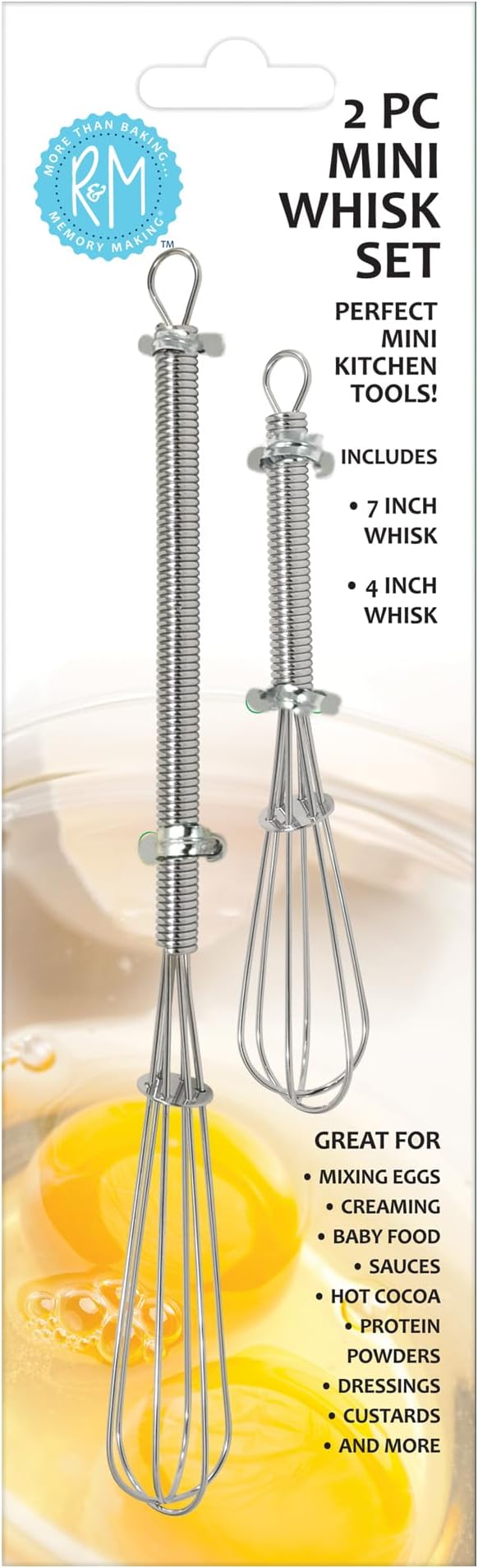R&M Mini Whisk 2-Piece Set – Includes 7" and 4" Chrome Plated Whisks for Mixing, Beating & Blending – Compact Kitchen Tools for Cooking & Baking