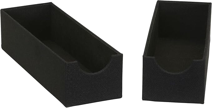 Household Essentials 2-Pack of Drawer Organizers, Sturdy Chipboard with Soft Polyester Cover, Handy and Fashionable Organization Solution, 3” H x 4” W x 12” D, Black Linen