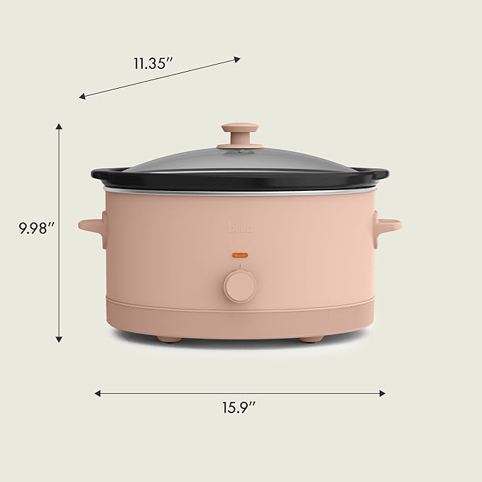 bella 6.0 Qt Manual Slow Cooker, Ceramic Nonstick Coating, 3 Temperature Settings, Dishwasher Safe Stoneware Pot and Tempered Glass Lid, Cool Touch Handles & Tangle Free Cord Wrap, Blossom