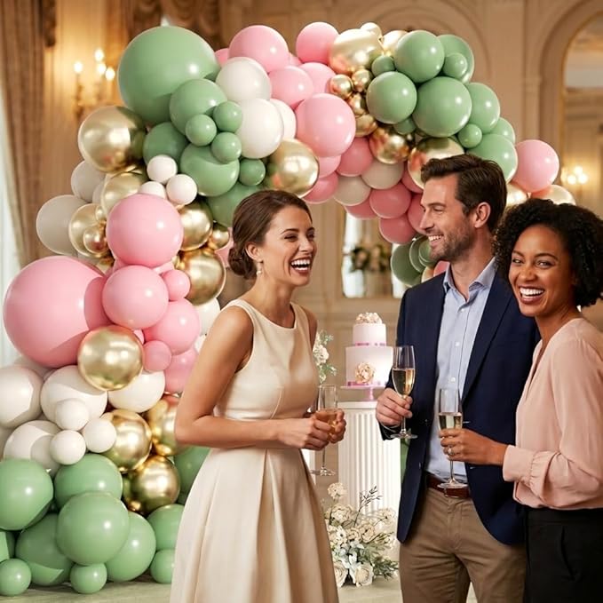 Pink and Green Balloons Arch Kit -153Pcs Sage Green and Pink White Sand Gold Different Size Balloons Garland Kit for Girl Baby Shower Wedding Birthday Jungle Safari Woodland Party Decorations