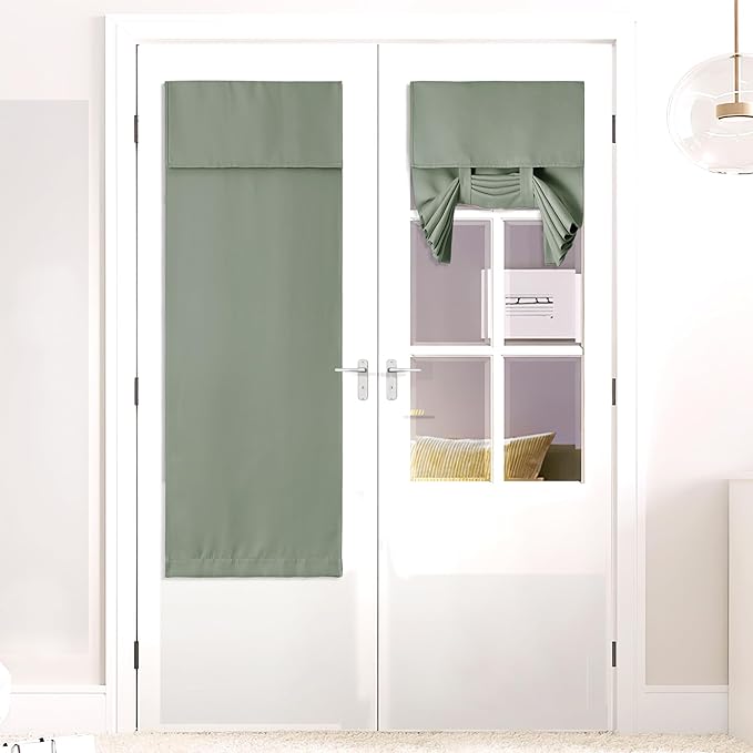 NICETOWN French Door Curtains, Thermal Insulated Privacy Blackout Front Door Window Tie Up Shade, Sidelight Curtains for Living Room Chriastmas, 1 Panel, 26" Wide x 64" Length, Greyish Green