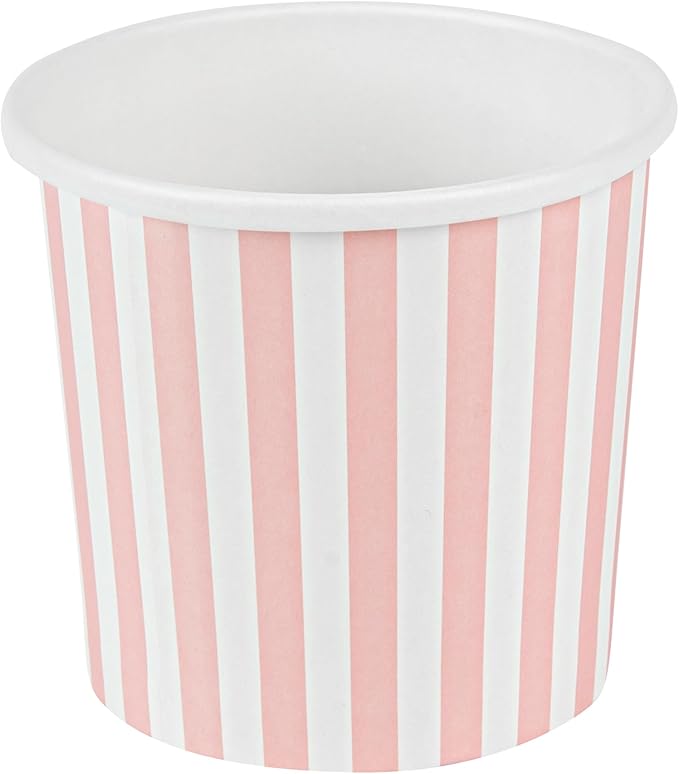 Restaurantware Bio Tek 12 Ounce Soup Containers 200 Durable Soup Bowls - Disposable Sustainable Pink And White Paper Soup Cups Striped Round For Hot Or Cold Foods