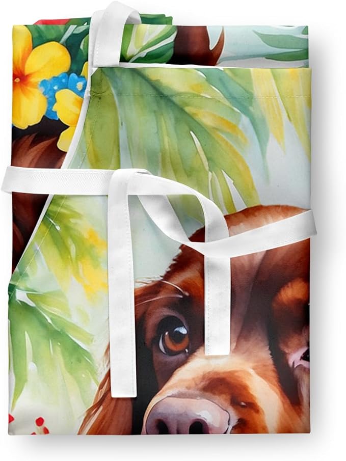Caroline's Treasures Sussex Spaniel Luau Apron Cooking Kitchen Server Baking Crafts Gardening for Adult Women Men, Unisex, Large, Multicolor