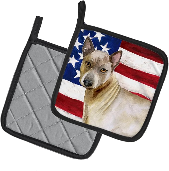 Caroline's Treasures BB9680PTHD Thai Ridgeback Patriotic Pair of Pot Holders Kitchen Heat Resistant Pot Holders Sets Oven Hot Pads for Cooking Baking BBQ, 7 1/2 x 7 1/2