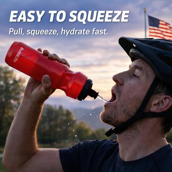 BuildLife 2 Pack Sports Water Bottle - Hockey Water Bottle with Long Straw and 2 lids (Straw and Squeeze) for Helmet Sports Hockey, Lacrosse, Football, Boxing, BPA Free,Dishwash Safe (Red)
