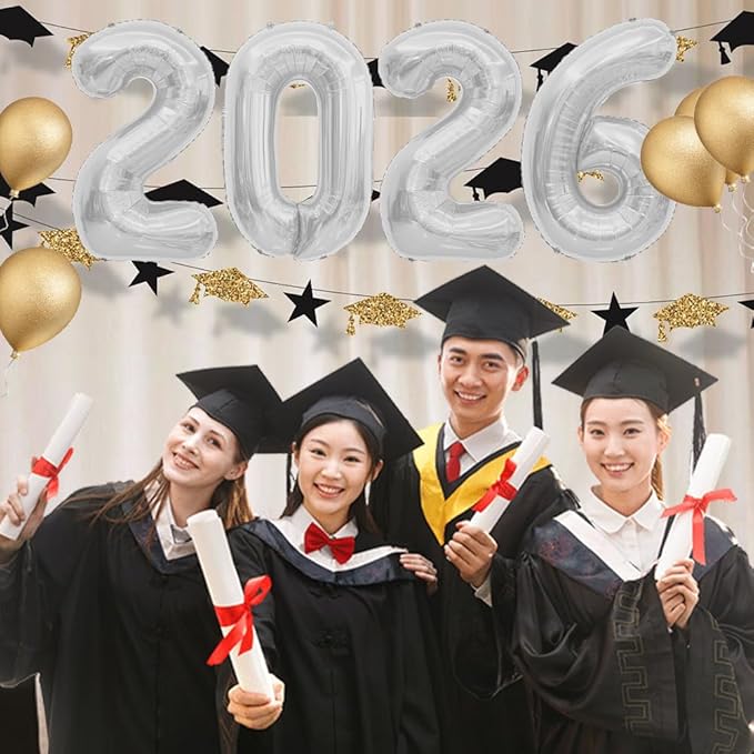 New Years Decorations Balloons 2026 Graduation Balloons 2026 Balloon Number 40 Inch 2026 Number Balloon Silver Graduation Decoration Class Of 2026 Decorations Grad Graduation Party Supplies