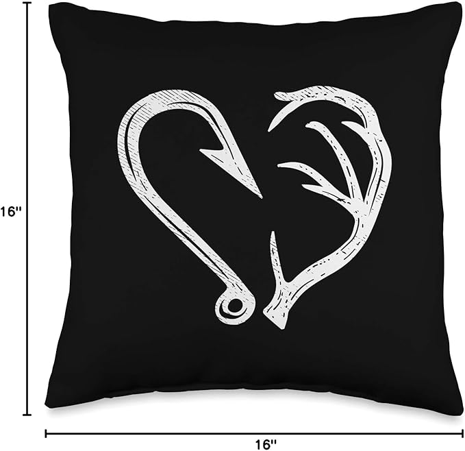 Hook Antler Heart Love Fishing Hunting Fish Deer Hunter Gift Throw Pillow