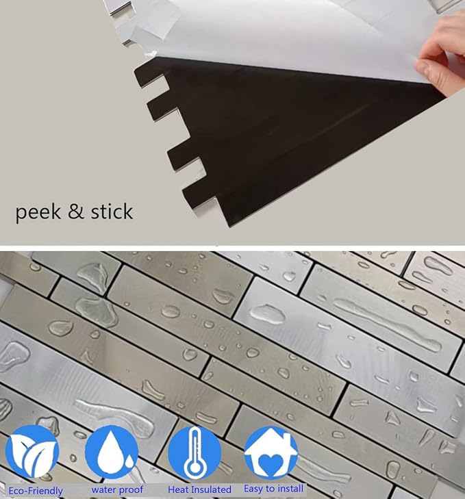 Weimeisc 10 Sheets Peel and Stick Backsplash Tile for Kitchen, Self-Adhesive Mosaic Tile, Stick on Bathroom Vanities，Fireplace Décor, Laundry Table(11.25" X 12.7") (Light Brown)