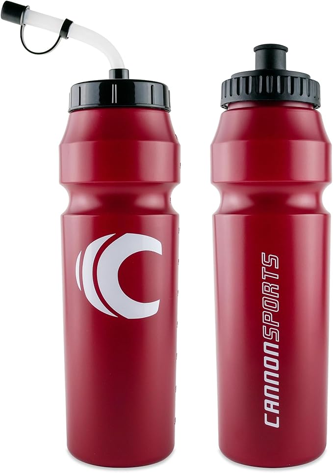 Cannon Sports 1 Liter Sports Water Bottle, BPA-Free, 34 Oz Capacity, Large Mouth, 2 lids (Straw and Squeeze), Great For Helmet Sports Such As Hockey, Lacrosse, Football, Boxing (Burgundy)