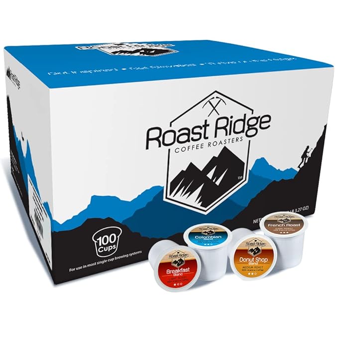 Roast Ridge Serve Coffee Pods for Keurig K-Cup Brewers,Variety Pack,Light Roast,Medium-Roast,Dark-Roast,(25 each: Breakfast Blend,Donut Shop,French-Roast,Colombian),100 Count (Pack of 2)