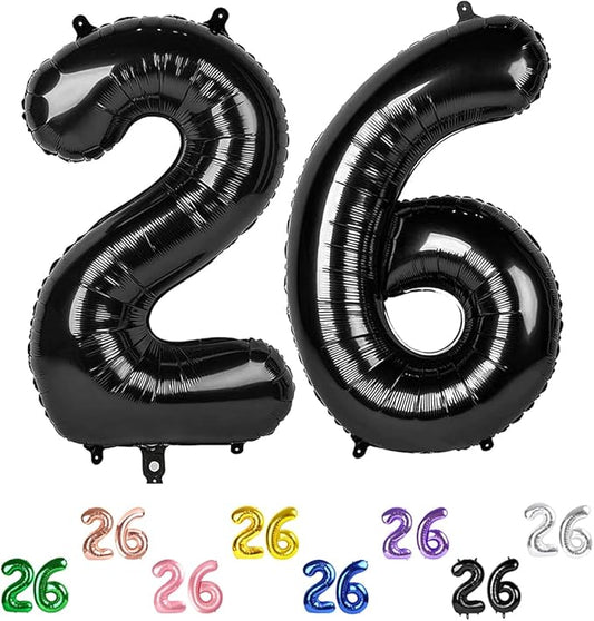 Numbers 26 Balloon, Black Birthday Party Supplies for 26th, 40 Inch Digital Ballons for Women Men, Party Decorations for Engagement, Bridal Shower, Wedding, 2026 New Years Eve Party