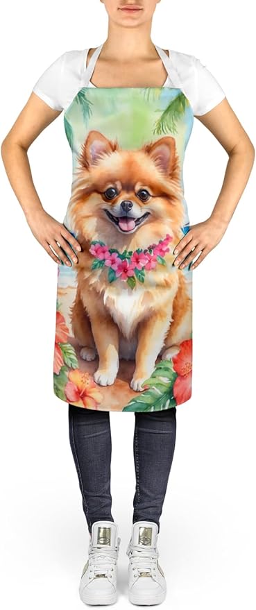 Caroline's Treasures Pomeranian Luau Apron Cooking Kitchen Server Baking Crafts Gardening for Adult Women Men, Unisex, Large, Multicolor