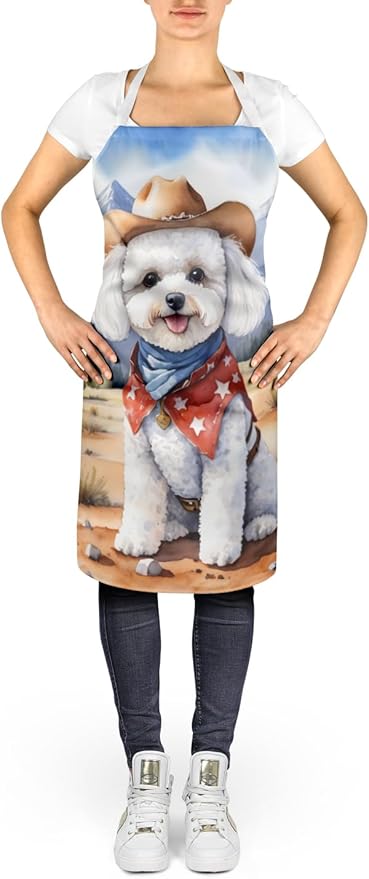 Caroline's Treasures Bichon Frise Cowboy Welcome Apron Cooking Kitchen Server Baking Crafts Gardening for Adult Women Men, Unisex, Large, Multicolor