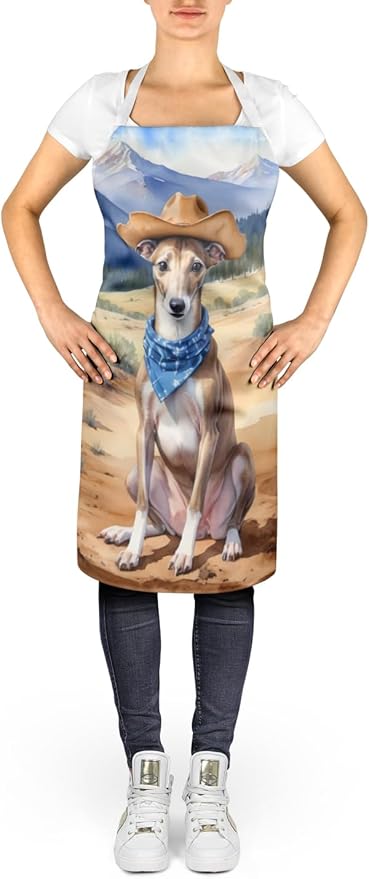 Caroline's Treasures Greyhound Cowboy Welcome Apron Cooking Kitchen Server Baking Crafts Gardening for Adult Women Men, Unisex, Large, Multicolor