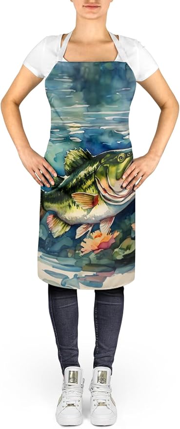 Caroline's Treasures Largemouth Bass Apron Cooking Kitchen Server Baking Crafts Gardening for Adult Women Men, Unisex, Large, Multicolor