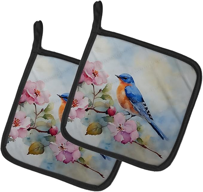 Caroline's Treasures Bluebird Pair of Pot Holders Kitchen Heat Resistant Pot Holders Sets Oven Hot Pads for Cooking Baking BBQ, 7 1/2 x 7 1/2