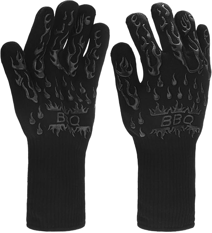 M METERXITY 1-Pair BBQ Gloves, 1472°F Heat Resistant Non-Slip Grilling Oven Gloves for Barbecue/Baking/Cooking [L Size, Black]