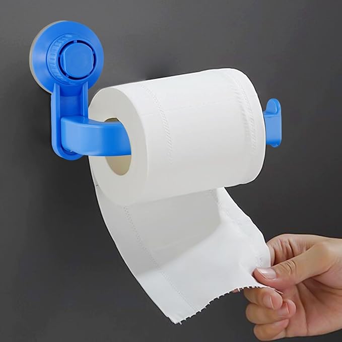 Punch-Free Paper Towel Holder, 10x14.5cm Wall-Mounted Toilet Roll Dispenser with Strong Suction Cup, ABS Material Bathroom Storage Organizer for Kitchen and Restroom(blue)
