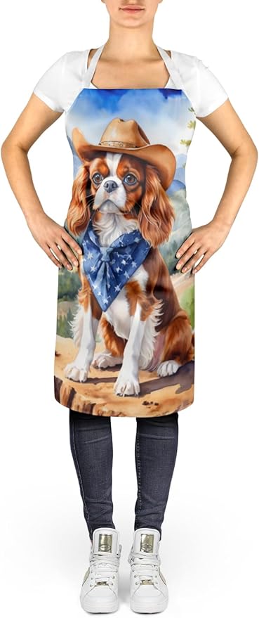 Caroline's Treasures Cavalier Spaniel Cowboy Welcome Apron Cooking Kitchen Server Baking Crafts Gardening for Adult Women Men, Unisex, Large, Multicolor