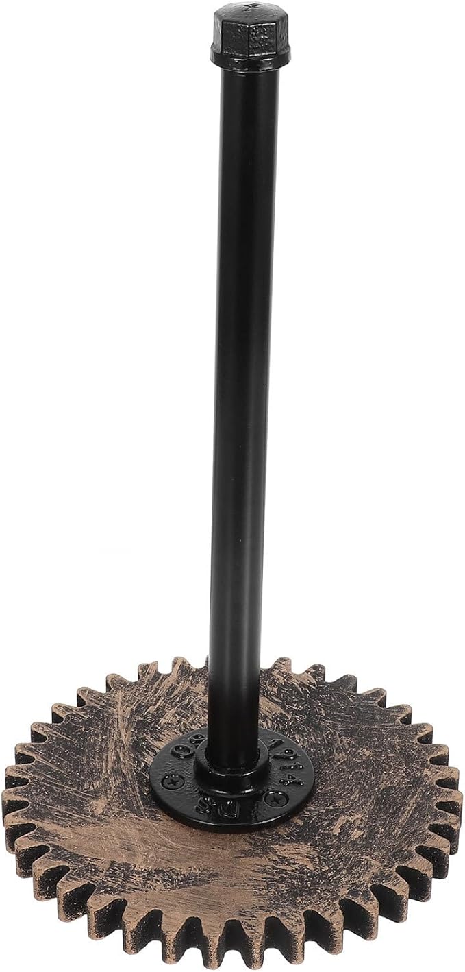 Rustic Iron Paper Towel Holder Stand, Countertop Kitchen Roll Dispenser with Vintage Industrial Pipe Design, Black Metal Napkin Roll Organizer for Home and Bathroom