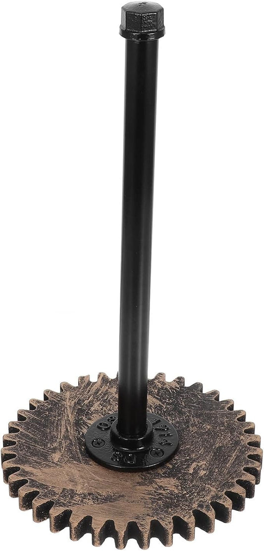Rustic Iron Paper Towel Holder Stand, Countertop Kitchen Roll Dispenser with Vintage Industrial Pipe Design, Black Metal Napkin Roll Organizer for Home and Bathroom
