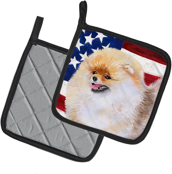Caroline's Treasures BB9682PTHD Pomeranian Patriotic Pair of Pot Holders Kitchen Heat Resistant Pot Holders Sets Oven Hot Pads for Cooking Baking BBQ, 7 1/2 x 7 1/2