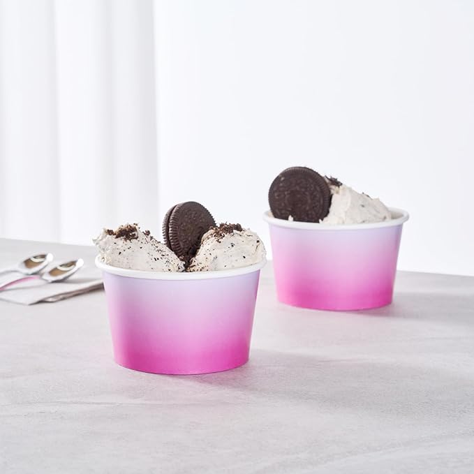 Coppetta 8 Ounce Dessert Cups, 50 Greaseproof Ice Cream Cups - Lids Sold Separately, For Hot And Cold Foods, Purple And Blue Ombre Paper Yogurt Bowls, Disposable, Sturdy - Restaurantware