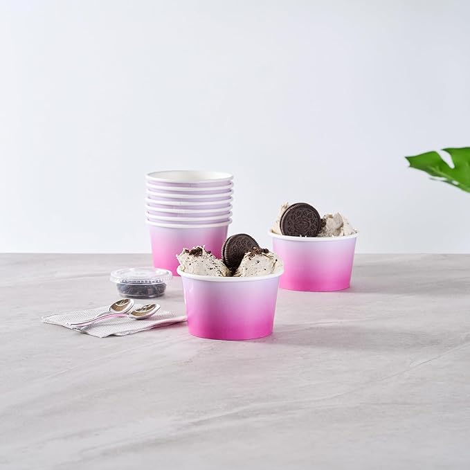 Coppetta 8 Ounce Dessert Cups, 50 Greaseproof Ice Cream Cups - Lids Sold Separately, For Hot And Cold Foods, Purple And Blue Ombre Paper Yogurt Bowls, Disposable, Sturdy - Restaurantware