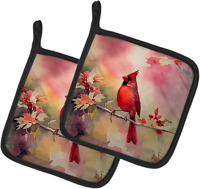 Caroline's Treasures Cardinal Pair of Pot Holders Kitchen Heat Resistant Pot Holders Sets Oven Hot Pads for Cooking Baking BBQ, 7 1/2 x 7 1/2