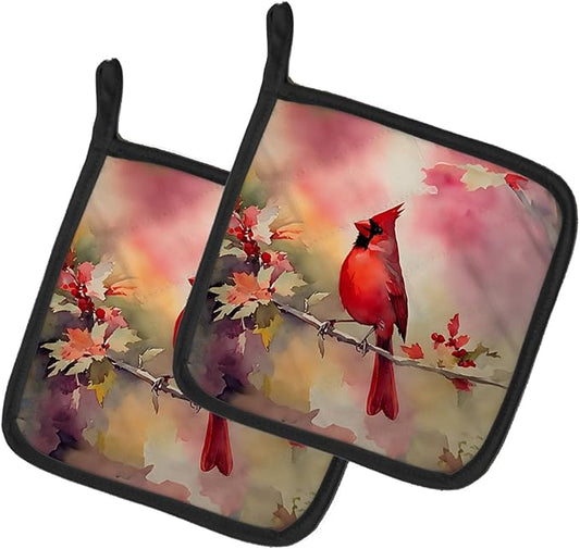 Caroline's Treasures Cardinal Pair of Pot Holders Kitchen Heat Resistant Pot Holders Sets Oven Hot Pads for Cooking Baking BBQ, 7 1/2 x 7 1/2