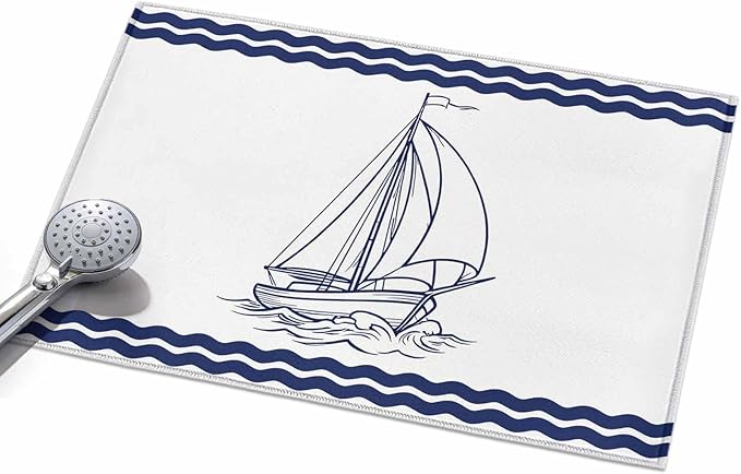 Area Rug 2x3ft, Summer Ocean Nautical Sailboat Washable Rugs for Living Room Bedroom, Marine Theme Navy Blue Stripe Soft Non-Slip Area Rugs Rectangle Floor Carpet for Dining Room