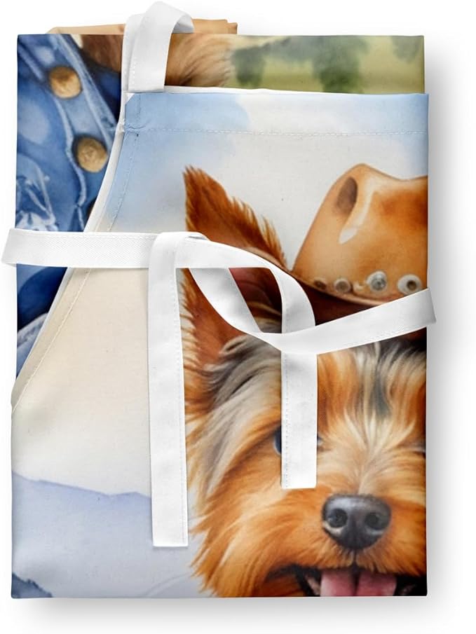 Caroline's Treasures Australian Terrier Cowboy Welcome Apron Cooking Kitchen Server Baking Crafts Gardening for Adult Women Men, Unisex, Large, Multicolor