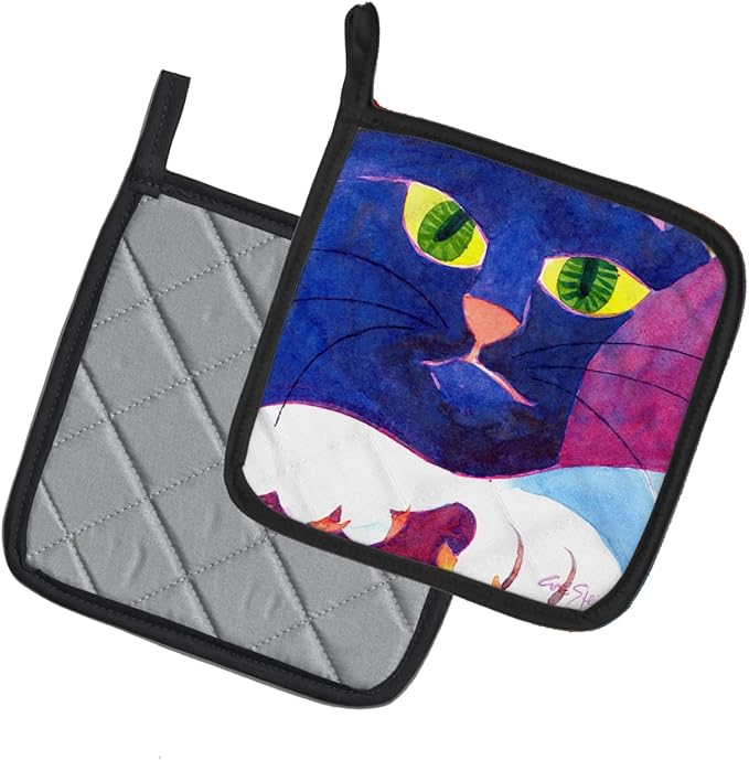 Caroline's Treasures 6138PTHD Big Blue Cat Pair of Pot Holders Kitchen Heat Resistant Pot Holders Sets Oven Hot Pads for Cooking Baking BBQ, 7 1/2 x 7 1/2