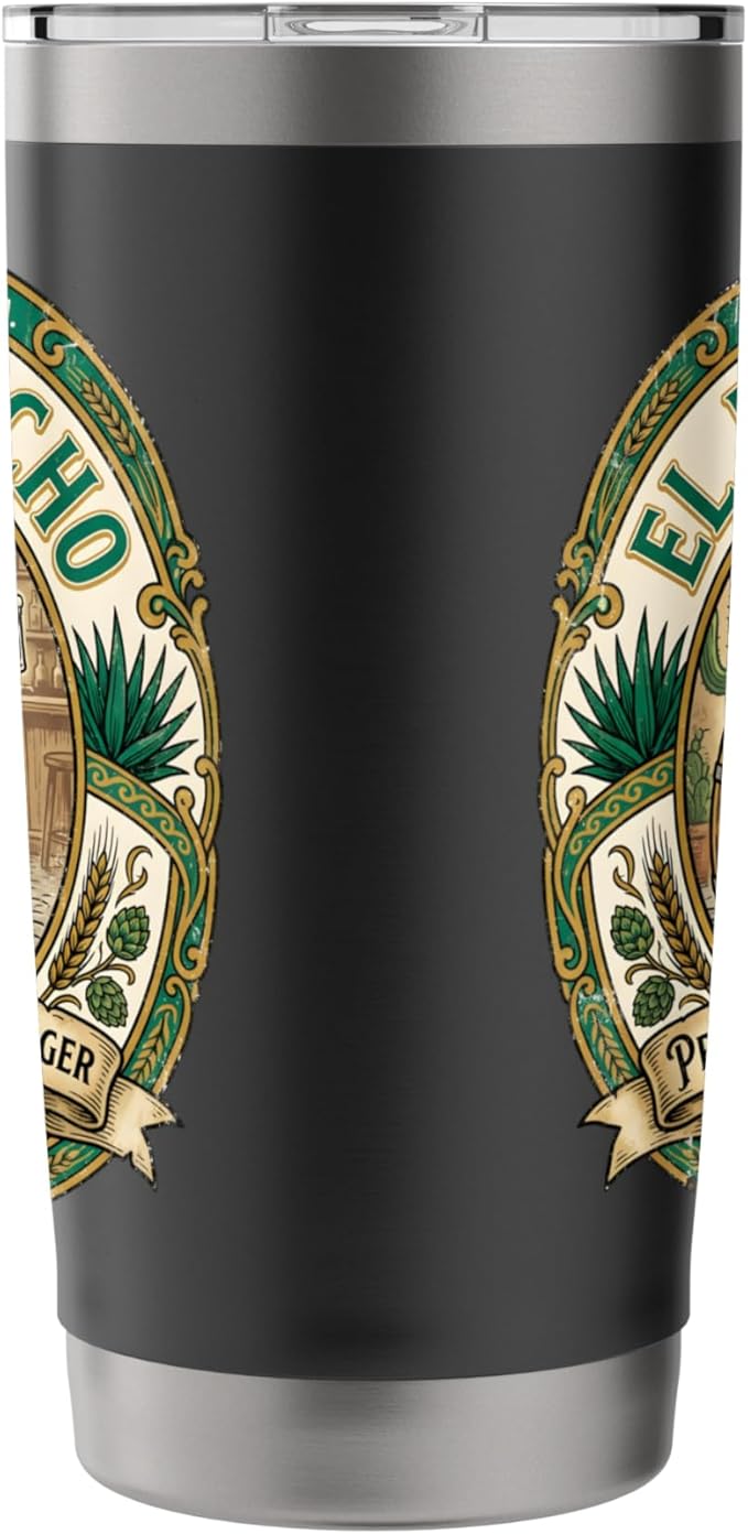 El Borracho The Drunk Mexican Cerveza Retro Beer Label Stainless Steel Insulated Tumbler