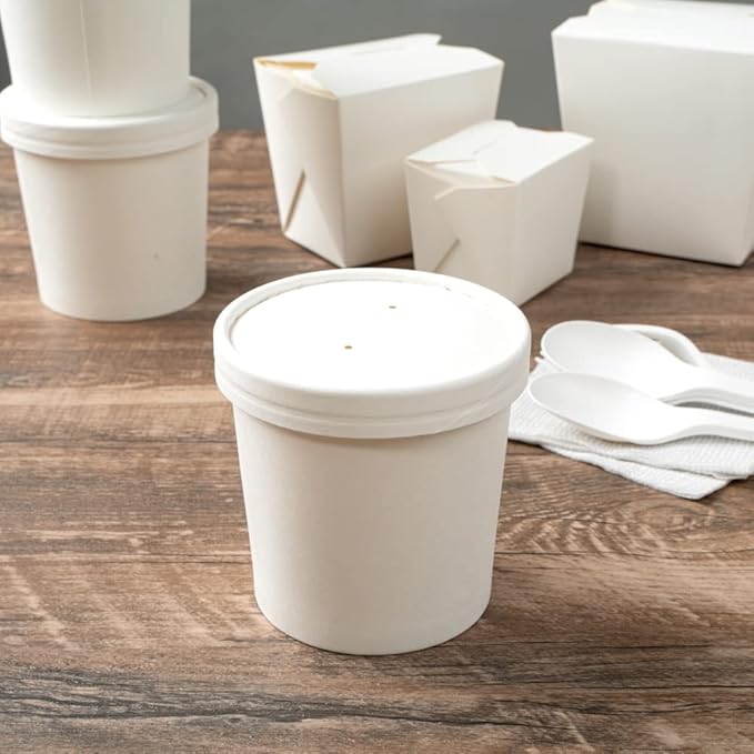 Restaurantware-LIDS ONLY: Bio Tek Lids For 8/12 Ounce Soup Containers, 200 Vented Covers For Paper Soup Containers - Cups Sold Separately, Microwavable, White Paper Lid, Hot And Cold Foods