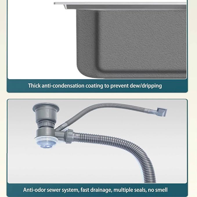 Single bowl stainless steel sink, built-in kitchen sink, practical sink, 20cm deep tank body, with pull-out faucet brushed process, easy to clean, suitable for kitchen and restaurant ( Size : 68*45*21