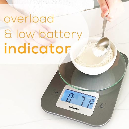 Beurer KS26 Kitchen Scale High Accuracy Digital Food Scales Weight Grams and Oz, 11 lbs Capacity, LCD Display, for Baking, Cooking, Meal Prep, Keto, Coffee Beans and More