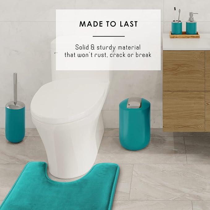 Clara Clark Bathroom Accessories Set - Bathroom Set with Adhesive Corner Shower Caddy Hanging, 25PC Bathroom Accessory Set, Teal Shower Curtain Set, Toilet Brush, Trash Can & Soap Dispenser